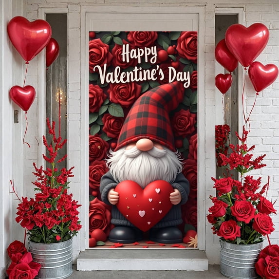 Pink Valentine's Banner Rose Decor Romantic Backdrop Heart Pattern Cherry Blossom Design Heart Background for Valentine's Party Romantic Date Anniversary Celebration