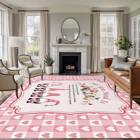 Pink Valentine's Day Area Rug 6x9 Washable Rug Non Slip Spring Floral Love Heart Valentines Large Area Rug Soft Stainresistant Indoor Floor Carpet for Living Room Bedroom Home Office Dining Room