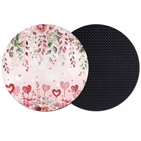 Pink Valentine's Day Coasters Set of 2, Absorbent Coasters for Drinks, Spring Floral Romance Love Heart Roses Coaster for Desk Coffee Table Protection, Home Decor House Warming Gifts 4"