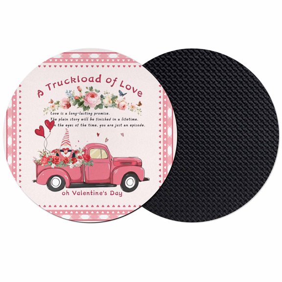 Pink Valentine's Day Coasters Set of 2, Absorbent Coasters for Drinks, Spring Floral Truck Love Heart Valentines Coaster for Desk Coffee Table Protection, Home Decor House Warming Gifts 4"