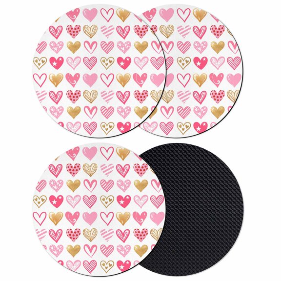 Pink Valentine's Day Coasters Set of 4, Absorbent Coasters for Drinks, Cute Love Hearts Romantic Coaster for Desk Coffee Table Protection, Home Decor House Warming Gifts 4"