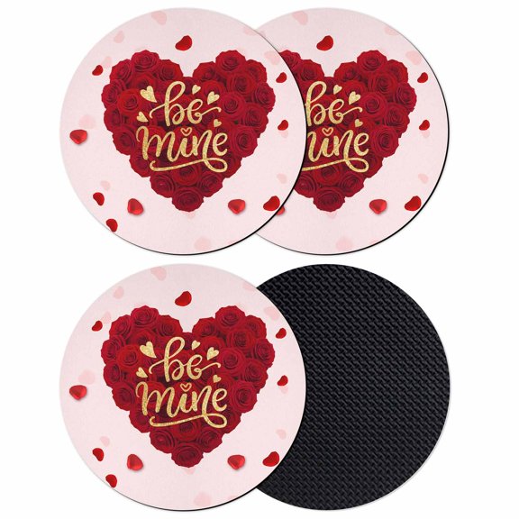 Pink Valentine's Day Coasters Set of 4, Absorbent Coasters for Drinks, Red Roses Love Hearts Romantic Coaster for Desk Coffee Table Protection, Home Decor House Warming Gifts 4"