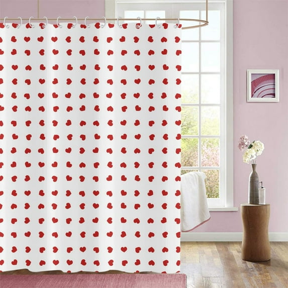 Pink Valentine’s Day Heart Shower Curtain Pink Sweet Love Heart Shower Curtain for Valentines Day Decorations, Waterproof Fabric Bathroom Curtain 70 X 35 Inch, Gift for Her Girlfriend