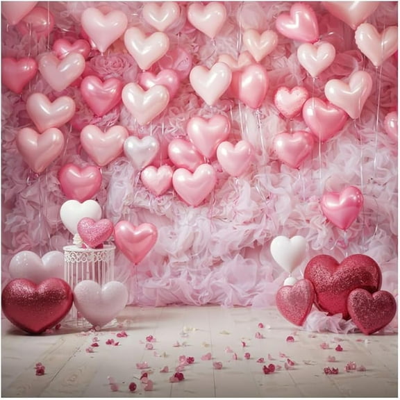 Pink Valentine's Day Photography Backdrops White Wood Floor Pink Loveheart Balloons Decoration Photo Background Baby Shower Kids Birthday Party Backgrounds