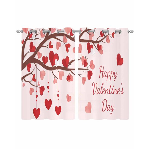 Pink Valentine's Day Sheer Curtains 39 Inch Length 2 Panels Set for Living Room/Bedroom, Watercolor Love Tree Branches Romantic Kitchen Curtains Grommet Curtains Window Treatments 27.5"x39"x2