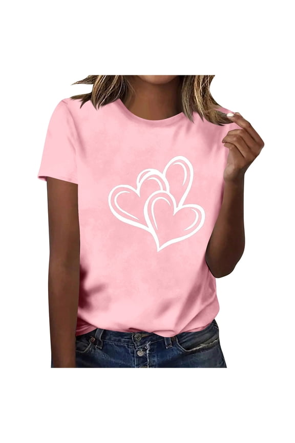 Pink Valentine's Day Shirt for Women | Heart Graphic Tee, Soft Stretch Relaxed Fit Casual Top | Cute Gift for Her S-4XL,Size XL