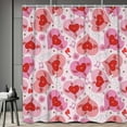 thumbnail image 1 of Pink Valentine's Day Shower Curtain, Cute Hippie Heart Love Music Notes Vinyl Record Bathroom Accessories, Geometric Heart Design Happy Valentines Bathroom Decor Set with Hooks, 70X75in, 1 of 6