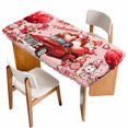 thumbnail image 1 of Pink Valentine's Day Table Cloths for 3 Foot Rectangle Tables, Love Heart Gnomes Truck Roses Patio Waterproof Elastic Fitted Tablecloths, Washable Rectangular Table Cover for Camping, 1 of 8