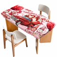 thumbnail image 1 of Pink Valentine's Day Table Cloths for 4 Foot Rectangle Tables, Love Heart Gnomes Truck Roses Plaid Patio Waterproof Elastic Fitted Tablecloths, Washable Rectangular Table Cover for Camping, 1 of 8
