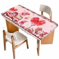 thumbnail image 1 of Pink Valentine's Day Table Cloths for 5 Foot Rectangle Tables, Love Heart Roses Gnomes Truck Patio Waterproof Elastic Fitted Tablecloths, Washable Rectangular Table Cover for Camping, 1 of 8
