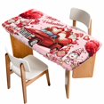thumbnail image 1 of Pink Valentine's Day Table Cloths for 6 Foot Rectangle Tables, Love Heart Truck Roses Gnomes Patio Waterproof Elastic Fitted Tablecloths, Washable Rectangular Table Cover for Camping, 1 of 8