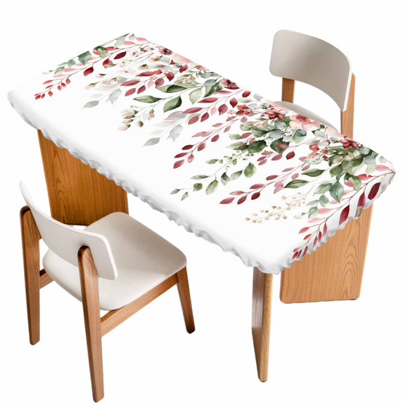 Pink Valentine's Day Table Cloths for 6 Foot Rectangle Tables, Romantic Roses Spring Floral Patio Waterproof Elastic Fitted Tablecloths, Washable Rectangular Table Cover for Camping
