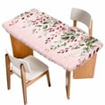 thumbnail image 1 of Pink Valentine's Day Table Cloths for 6 Foot Rectangle Tables, Roses Romantic Art Spring Floral Patio Waterproof Elastic Fitted Tablecloths, Washable Rectangular Table Cover for Camping, 1 of 8