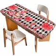 thumbnail image 1 of Pink Valentine's Day Table Cloths for 8 Foot Rectangle Tables, Love Heart Roses Gnomes Truck Plaid Patio Waterproof Elastic Fitted Tablecloths, Washable Rectangular Table Cover for Camping, 1 of 8