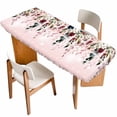 thumbnail image 1 of Pink Valentine's Day Table Cloths for 8 Foot Rectangle Tables, Spring Floral Eucalyptus Leaves Patio Waterproof Elastic Fitted Tablecloths, Washable Rectangular Table Cover for Camping, 1 of 8