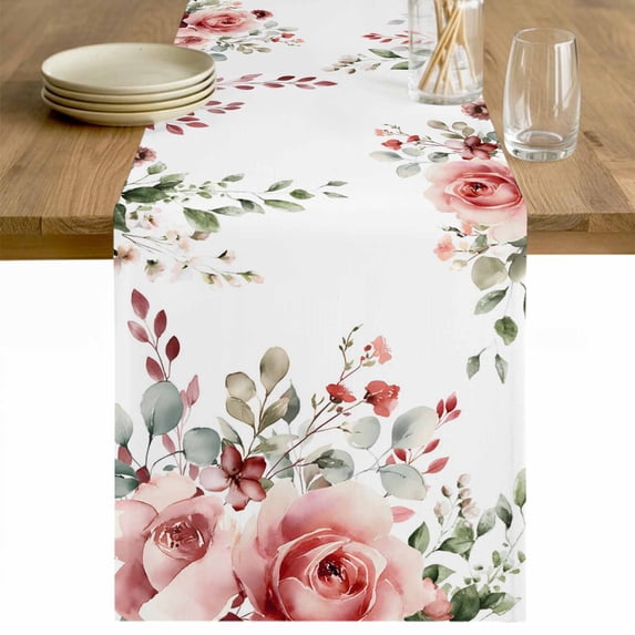 Pink Valentine's Day Table Runner 120 Inches Long Farmhouse Dress Scarves, Romantic Roses Spring Floral Dining Tablerunner for Coffee Table/Kitchen Island/Party Décor, 13" x 120"