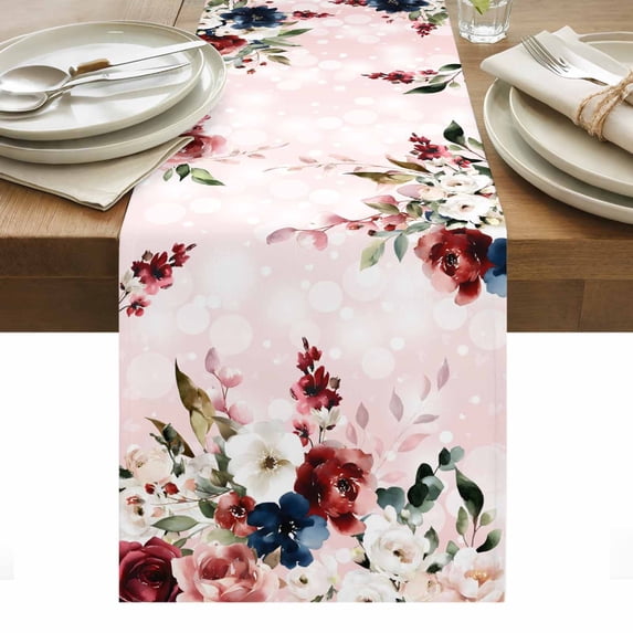 Pink Valentine's Day Table Runner - 36 Inch Long, Kitchen Dining Table Runner Dresser Scarves, Spring Floral Eucalyptus Leaves Farmhouse Decor for Coffee Tables Wedding Party Banquet