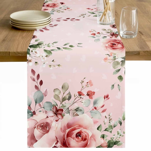 Pink Valentine's Day Table Runner 70 Inches Long Farmhouse Dress Scarves, Roses Romantic Art Spring Floral Dining Tablerunner for Coffee Table/Kitchen Island/Party Décor, 13" x 70"
