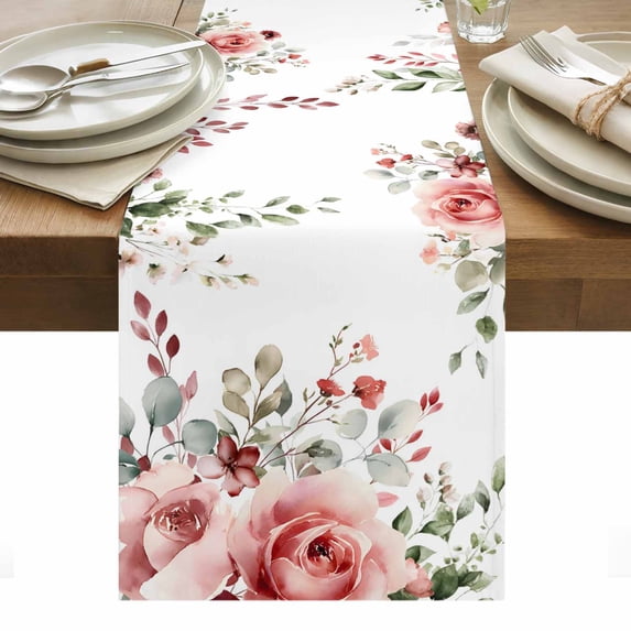 Pink Valentine's Day Table Runner - 90 Inch Long, Kitchen Dining Table Runner Dresser Scarves, Romantic Roses Spring Floral Farmhouse Decor for Coffee Tables Wedding Party Banquet