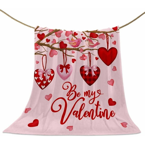 Pink Valentine''s Day Throw Blankets, Red Love Heart Tree Soft Fleece Blanket Decorative for Home Sofa Couch Chair Living Bedroom,40x50 Inches, Be My Valentine