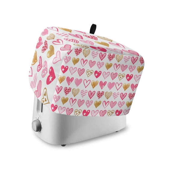 Pink Valentine's Day Toaster Cover 2 Slice, Small Kitchen Appliance Covers, Cute Love Hearts Romantic Toaster Oven Cover with Loop, Bread Machine Cover Polyester Dust Cover Protection