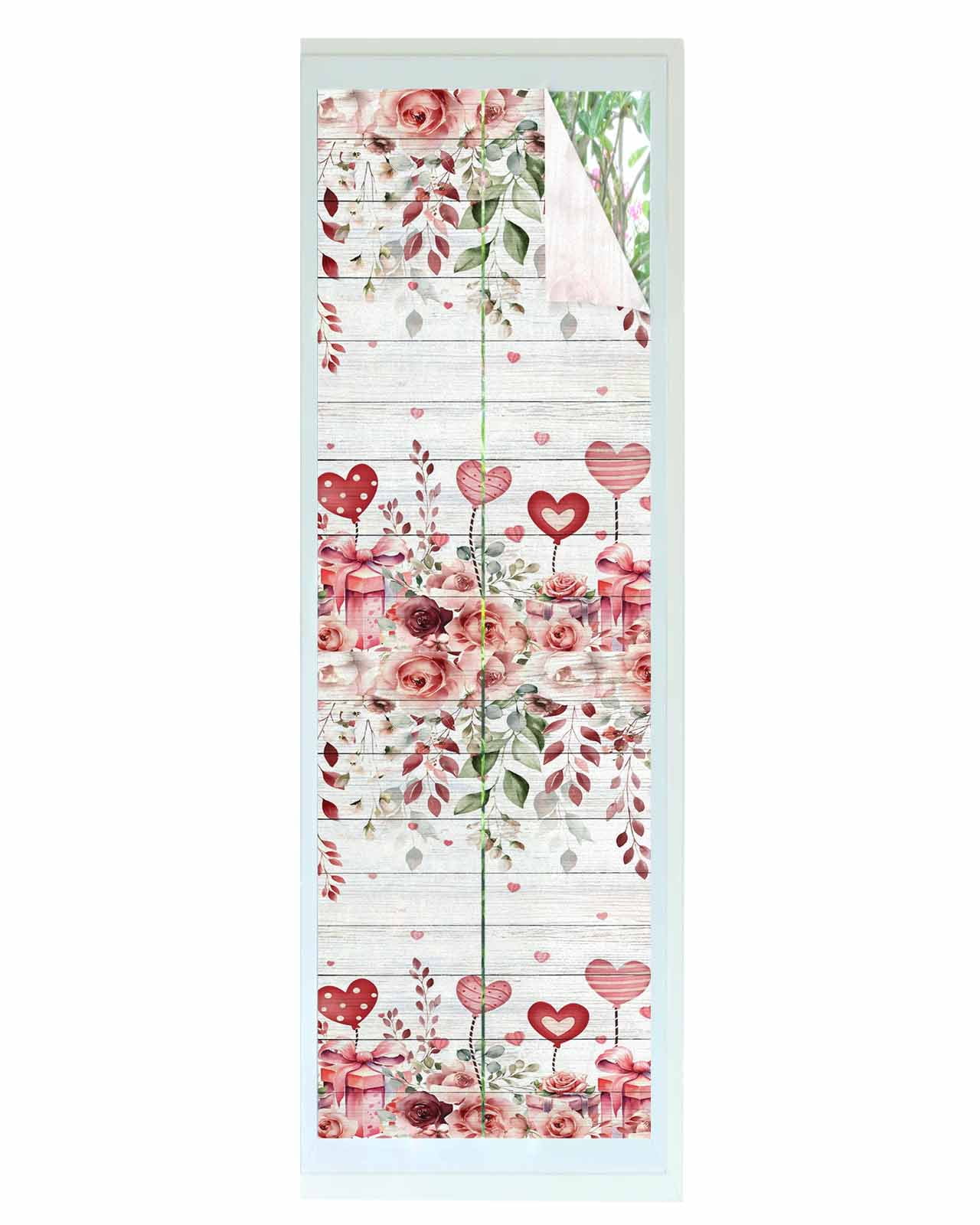 Pink Valentine's Day Window Privacy Film Stained Glass Window Film Decorative Windows Cover Static Windows Cling for Glass Door Spring Floral Wooden Love Heart Stickers for Bathroom 23.6"x78.7"
