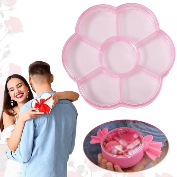Pink Valentines Candy Dish, Valentines Day Gifts Cookie Jar Serving Tray Platter, Flower Shaped Plastic Storage Container for Valentines Candy, Valentines Candy Dish Valentine Cookie Jar