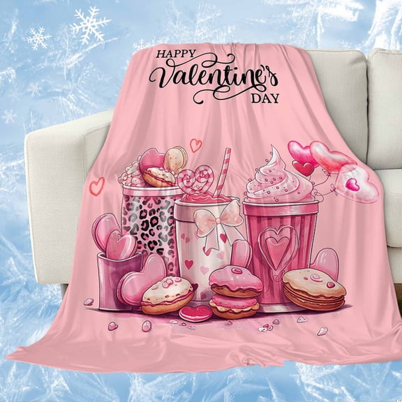 Pink Valentines Cooling Blanket, Lightweight Breathable Summer Throw Blanket with Double Sided Cold Effect, Love Heart Desserts Coffee Picnic Beach Blankets Bed Sheet for Hot Sleepers 30"x40"