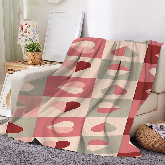 Pink Valentines Day Blanket Throw,Valentine's Day Love Heart Throw Blanket, Lightweight Soft Flannel Blanket for Girlfriend Sweetheart, Pink Red Warm Cosy Fuzzy Throw Blanket for Sofa and Bed