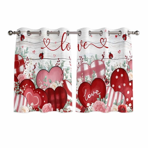 Pink Valentines Day Kitchen Curtains Window Panels, Love Heart Eucalyptus Botanical Vintage Insulated Window Treatment Curtain, Grommet Curtains for Bedroom/Living Room/Bathroom, 2 Piece 42"Wx45"L