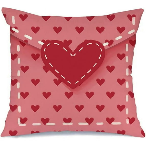Pink Valentines Day Pillow Covers 18x18 Inch,Love Heart Valentine''s Day Decor Pillow Decorative Throw Pillows,Farmhouse Valentine Holiday Decorations Cushion case for Couch Home(37-18)