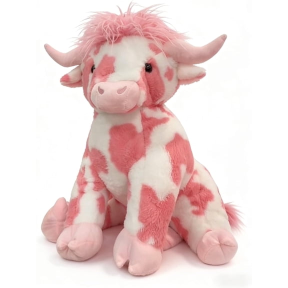 Pink Valentines Day Stuffed Animals Cow, 10 Inch Cute Pink Highland Cow Plushies Fluffy Cow Doll, Realistic Highland Cows Plush Toy, Valentine's Day Gifts