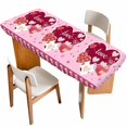 thumbnail image 1 of Pink Valentines Day Table Cloths for 8 Foot Rectangle Tables, Love Hearts Romantic Farmhouse Patio Waterproof Elastic Fitted Tablecloths, Washable Rectangular Table Cover for Camping, 1 of 8