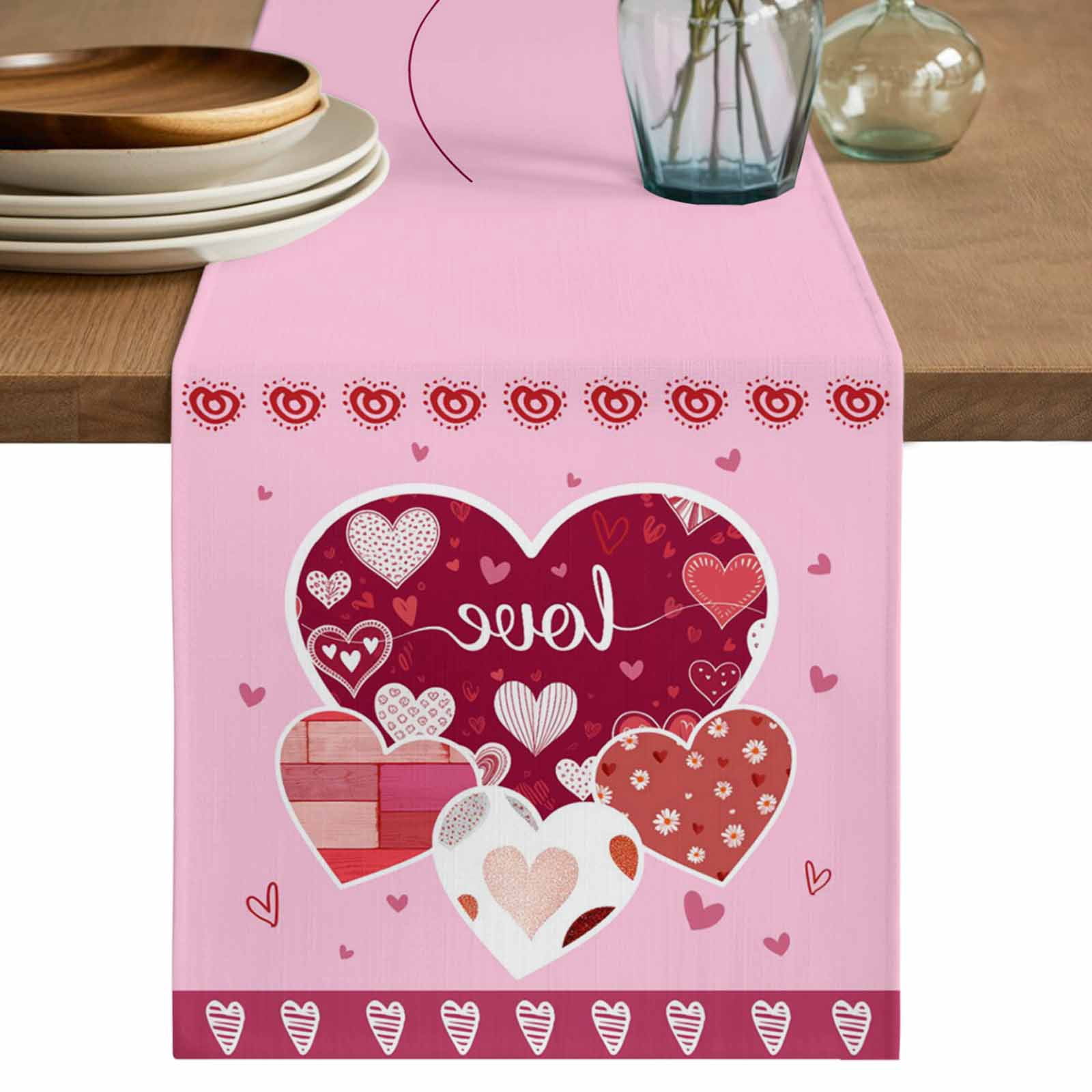 Pink Valentines Day Table Runner 90 Inches, Love Hearts Romantic ...