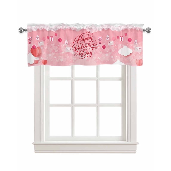 Pink Valentines Linen Curtain Valance for Bedroom/Bathroom/Kitchen/Office/Living/Dining Room Window,Pink Red Love Heart Floral Envelope Rod Pocket Topper Decorative Cafe Drapes Panel 54"x18"