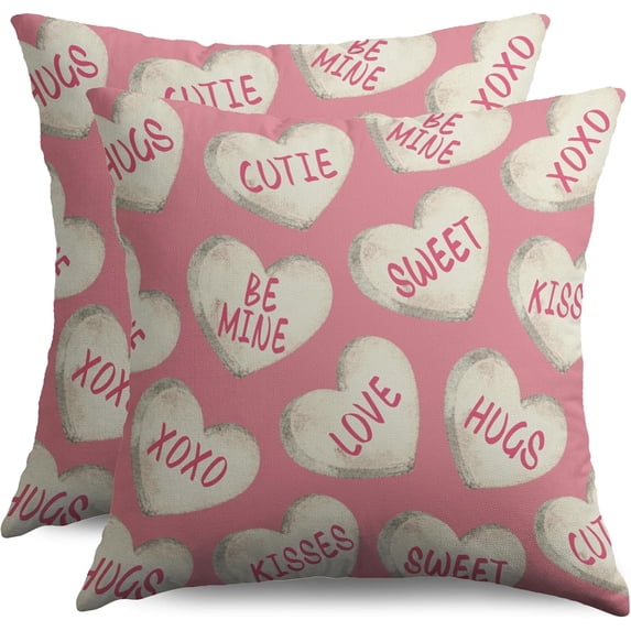 Pink Valentines Pillow Covers 20x20 Inch Set of 2 Cream Love Heart Sweet Valentine''s Day Holiday Decorative Throw Pillowcases Anniversary Outdoor Farmhouse Cushion Cases Decor for Sofa Couch Bed