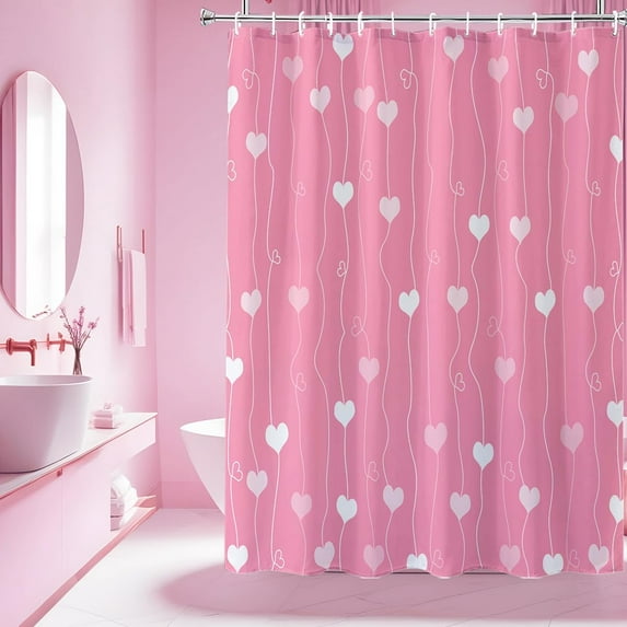 Pink Valentines Shower Curtains for Bathroom, Heart Love Valentines Bathroom Decor Curtains with Hooks 36"W x 72"L (Pack of 1)