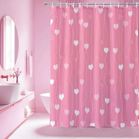 Pink Valentines Shower Curtains for Bathroom, Heart Love Valentines Bathroom Decor Curtains with Hooks 70"W x 72"L (Pack of 1)