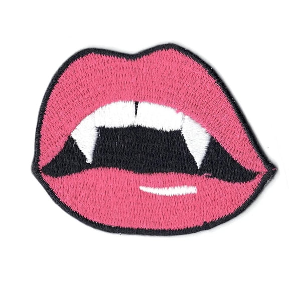 Pink Vampire Girl Lips Emoji Iron on Patch