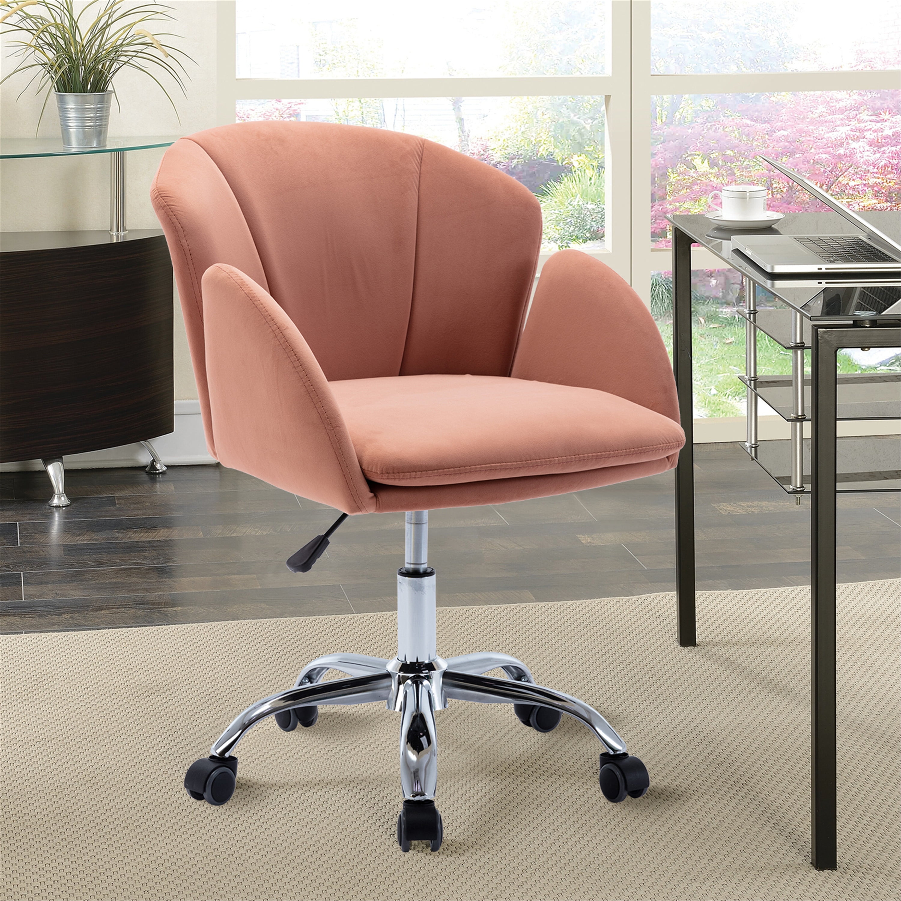 Pink Velvet Material. Home Computer Chair Office Chair Adjustable 360  °Swivel Cushion Chair With Black Foot Swivel Chair Makeup Chair Study Desk