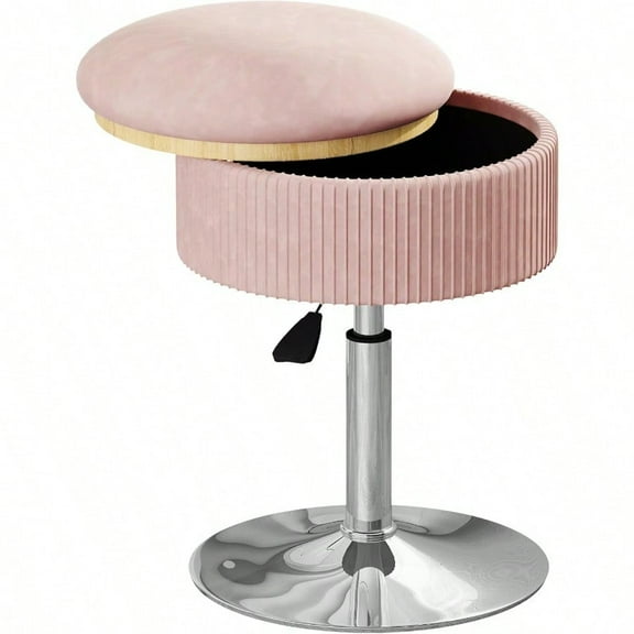 Pink Vanity Stool With Storage Weight Capacity 300lbs Height Adjustable Vanity Chair Stool For Makeup Room Bathroom Bedroom 360 Swivel Round Ottoman