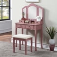thumbnail image 1 of Pink Vanity Table and Stool Set, One PIX Makeup Vanity Table Dressing Table with Mirror, Wood Makeup Desk with 4 Drawers suitable for Bedroom, Makeup Room, 1 of 10