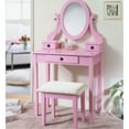 thumbnail image 1 of Pink Vanity Table With 3 Storage - Adjustable Oval Mirror, Wooden Frame, Color Furniture 3 Drawer Storage, Wood Finish, 1 of 2