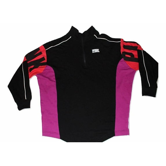 Pink Varsity Quarter Zip Sweatshirt Color Black Oversize Small NWT