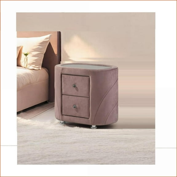 Pink Velvet 2-Drawer Nightstand with Glass Top & Chrome Legs