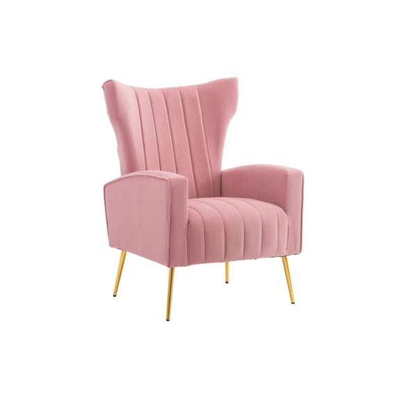 Pink Velvet Accent Wingback Chair With Golden finished Leg