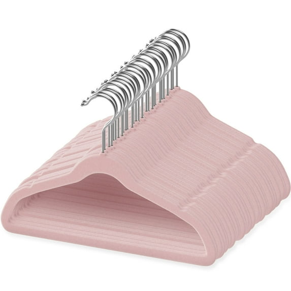 Pink Velvet Baby Hangers (50 Pack) - Non Slip Toddler Clothes Hangers for Organized Storage By TechZoo
