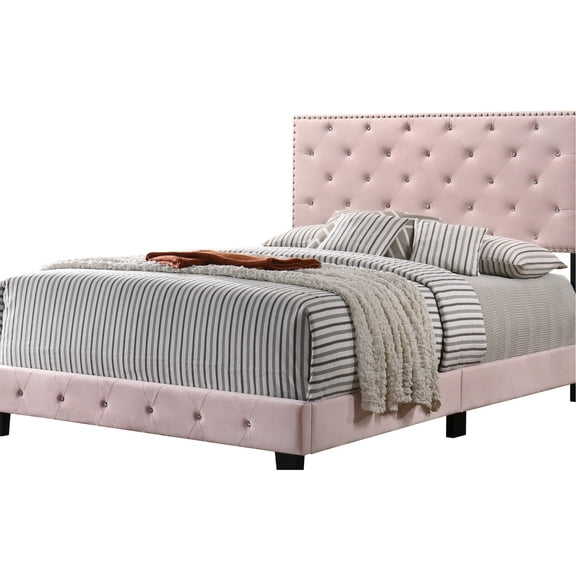 Pink Velvet Bed with Foam Filling / Adds a Pop of Color to Your Room