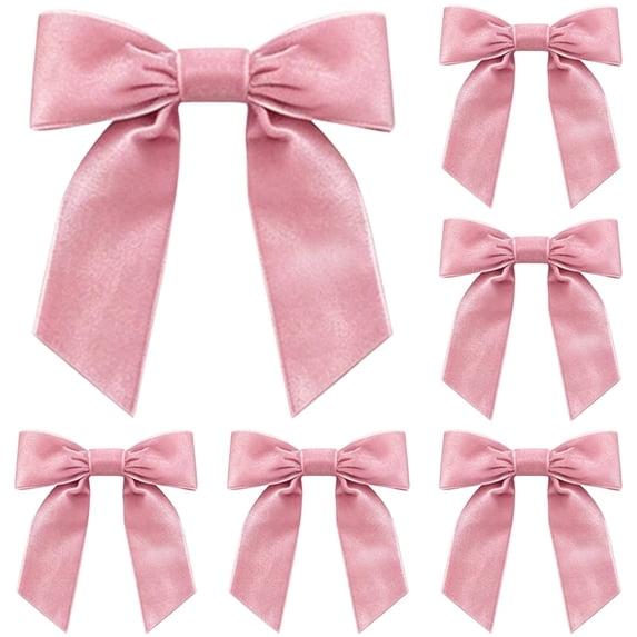 Pink Velvet Bows 5 Pieces Pre-Tied Decorative Bow Set for Valentine's Day Baby Shower Bridal Party Gift Wrapping, 4.92 inch Romantic Ribbon Decoration