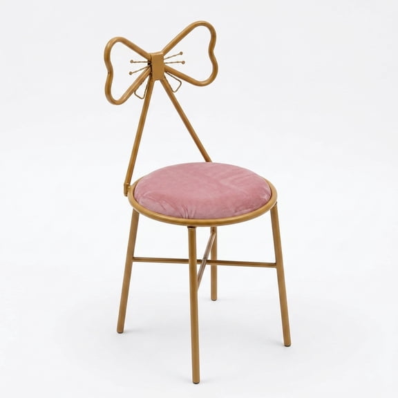 Pink Velvet Butterfly Vanity Chair, Golden Iron Frame Upholstered Accent Chair, OneSize Girly Makeup Chair,Decorative Lounge Seat for Bedroom Dressing Room Living Room Cafe